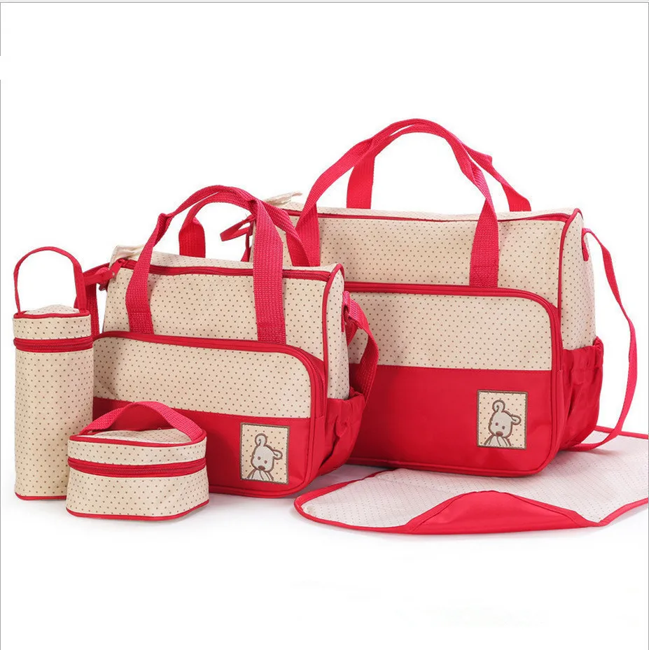 Diaper Nappy Changing Baby Diaper Bag 5 Pcs Portable Multifunctional Baby Travel Bags Set Large Capacity Baby Nappy Bag for Mom