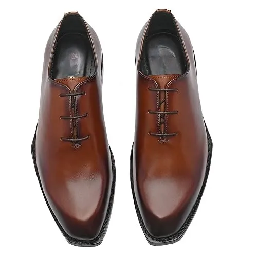 Men Leather Edge Oxford Diamond Shaped Italian Leather Dress Shoes Reverse Goodyear Welted Shoes for Men and Boys
