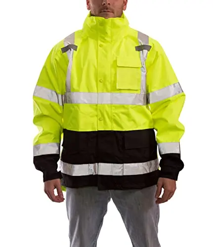 Safety Jacket  High Visibility Jacket With Attached Hood, Small, Fluorescent Yellow-Green/Black
