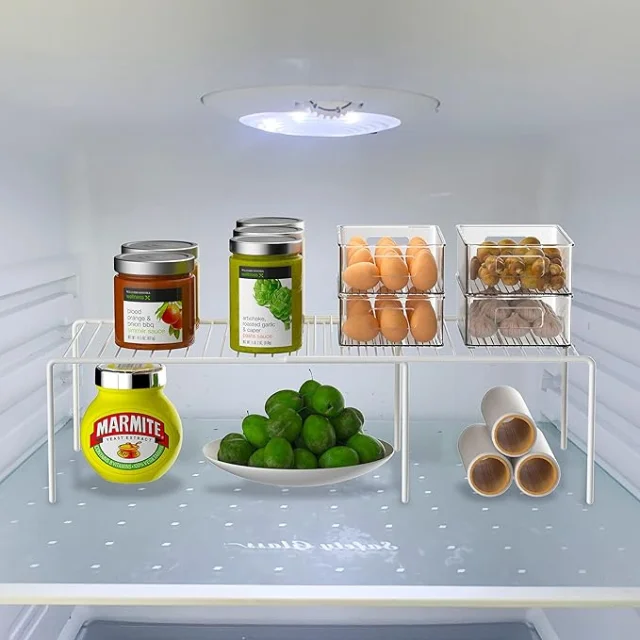 Modern Cabinet Storage Shelf Rack: Expandable Rustproof Metal Organizer for Kitchen Counters and Cabinets
