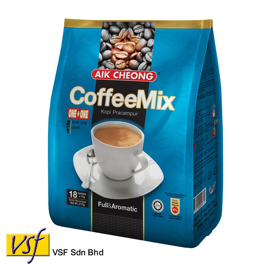 Aik Cheong Coffee Mix One + растворимый кофе без сахара (синий) 15 г x 18s 24 pkts халяльный Сертифицированный приготовленный в Малайзии