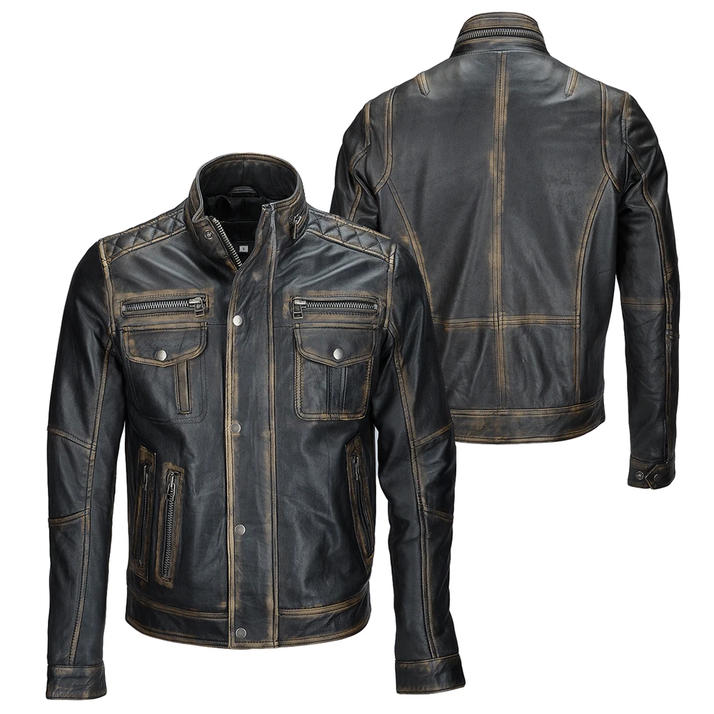 Men Biker Distressed Top Quality Material Wholesale Price Custom Pu Leather jacket