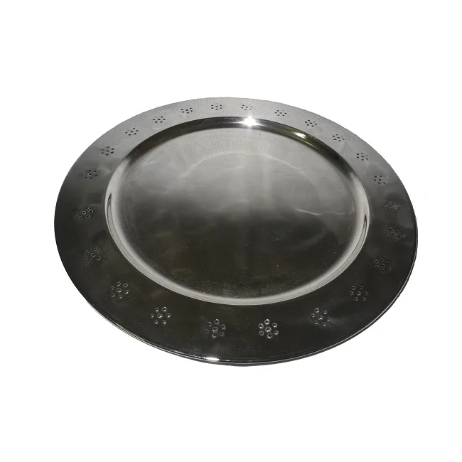 Charger Plates Modern Classic Silver Color With Embossed Bored Unique Design Charger Plate For Wedding Party Dinner Table