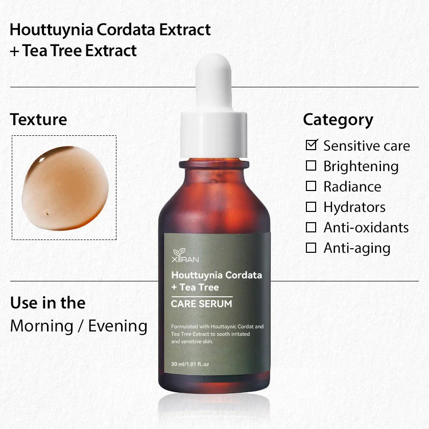 Custom Logo Houttuynia Cordata Serum For Face Deep Soothing with Tea Tree Calming Acne Treatment Facial Serum Essence