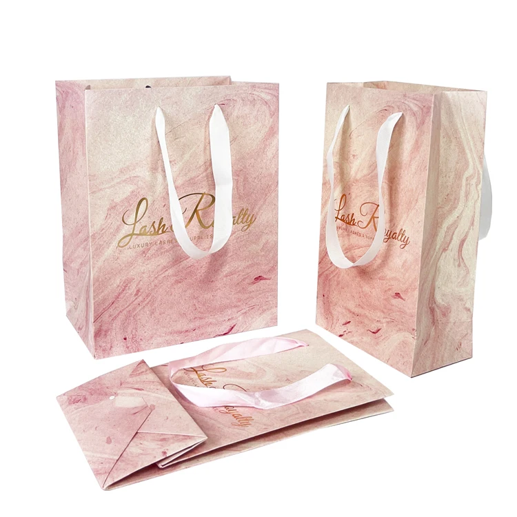 Customized logo white printed promotional paper foiled beachwear clothes packaging shopping bags with brand name