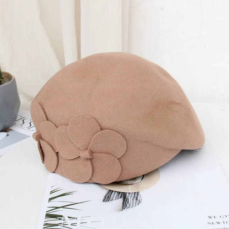 British woolen felt hat dome top hat fashionable temperament flower stewardess beret for women