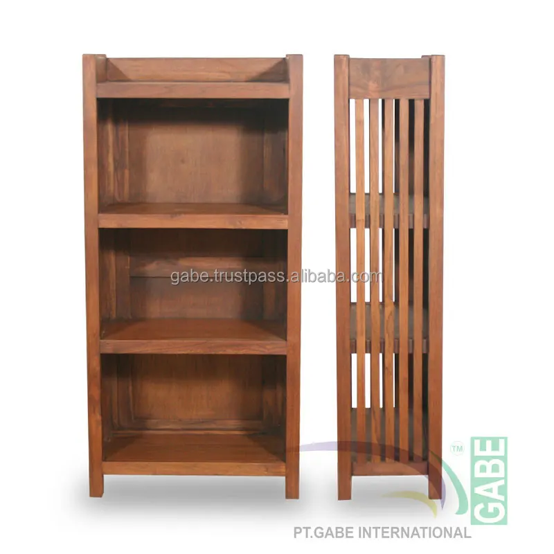 Solid Teak Wood Mini Bookshelves Antique Rodeo Slat Model for Living Room or Bedroom Natural Color Home Furniture