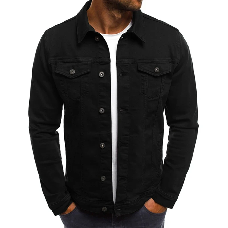 Classic Slim Fit Men Denim Jackets Fashion Casual Jeans shirt Streetwear Turn-down Collar jeans shirt for spring Solid Outwear