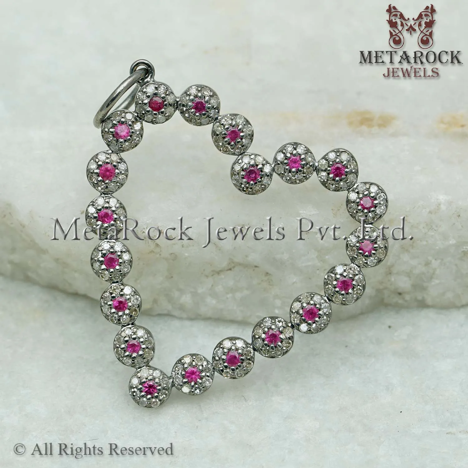 Solid 925 Silver Handmade Ruby Gemstone Heart Pendant Gift For Her DIamond Heart Love Pendant 30X35 MM