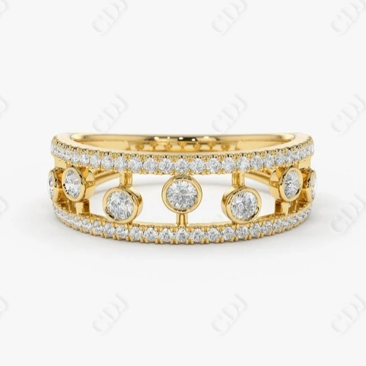 Manufacturer Of 14k Solid Yellow Gold Ring Double Row Micro Pave Wedding Band Stacking Bezel Floating Earth Mined Diamond Rings