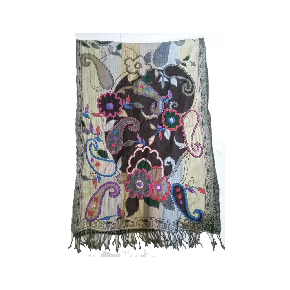Luxury High Quality Customized Wool Stole with Embroidery Work Floral Design Shawl/Scarf At Good Price