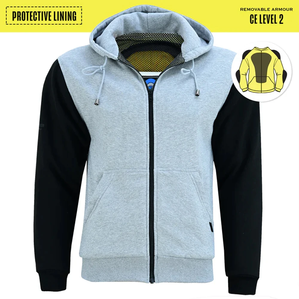 Custom Breathable Mesh Protected Kevlar Lined Hoodie Removable CE Level 2 Certified Armoures Motorbike Hoodies