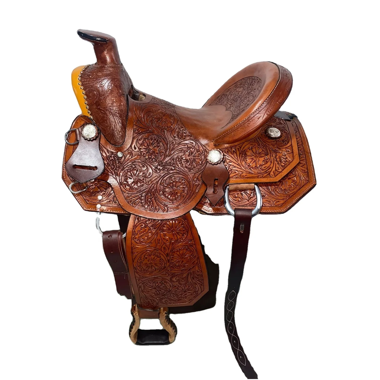 Hot selling Western Horse Saddle hand made full carving and tooling Style Genuine Leather fiber tree manufacturer from India