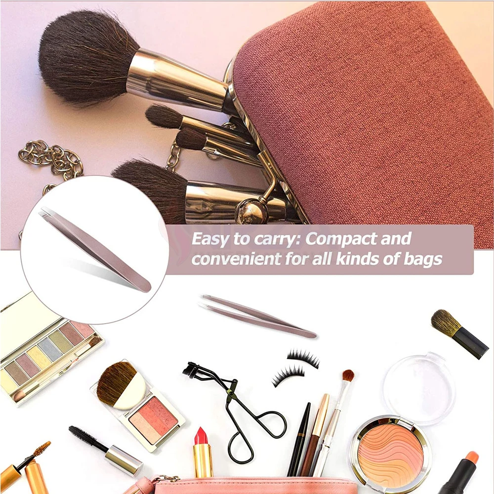 Wholesale Professional 2023 Automatic Gold Stainless Steel Eyebrow Tweezers Slanted Tip for Beauty Use