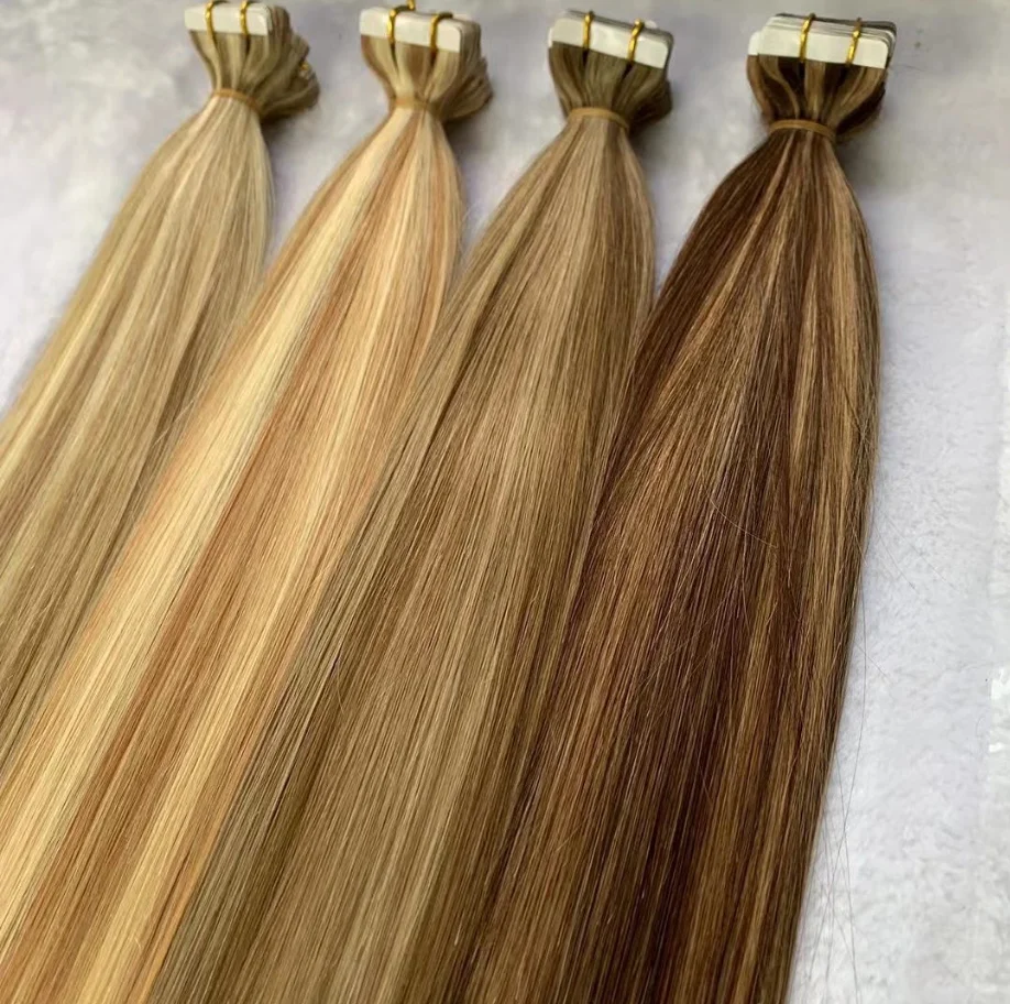 Wholesale Top Quality Tape in Raw Hair 100human 24 26 28 Inches 12A Blond Virgin Plus Human Hair Tape In Extensions