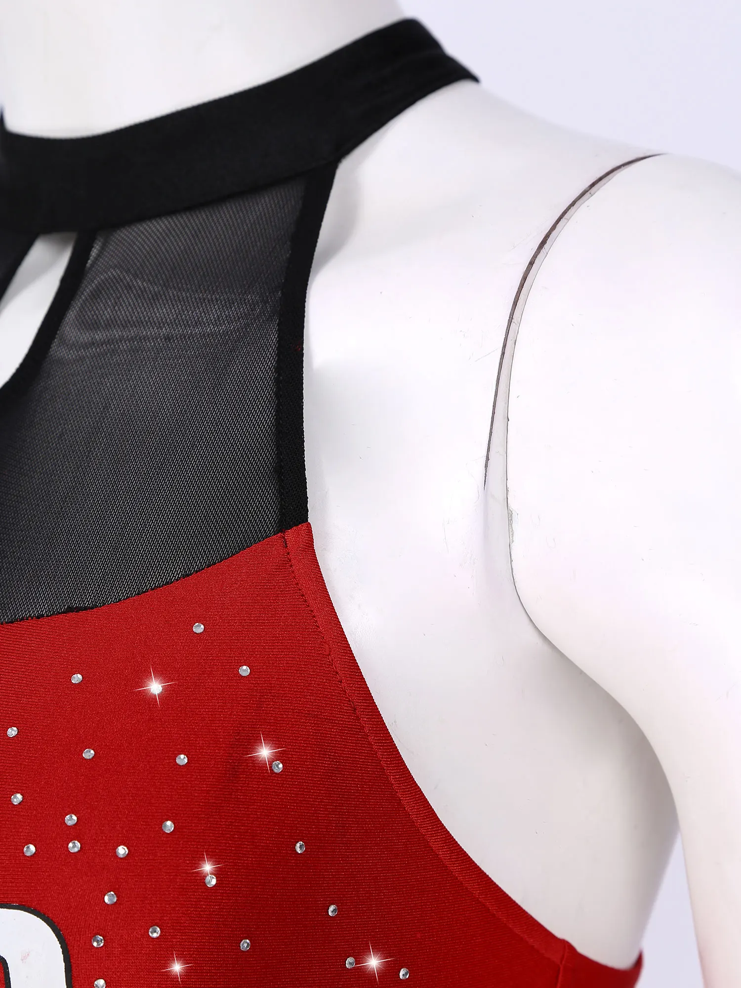 Unique custom sublimated cheerleading uniform round neck with closing button in crises cross top style cheerleading uniform