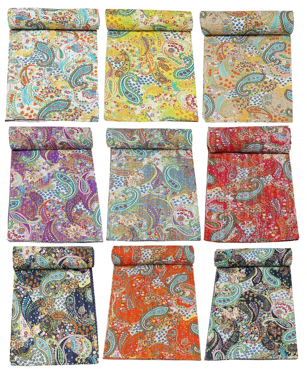 Индийское богемное одеяло Kantha ручной работы королевское покрывало и хлопковое двойное