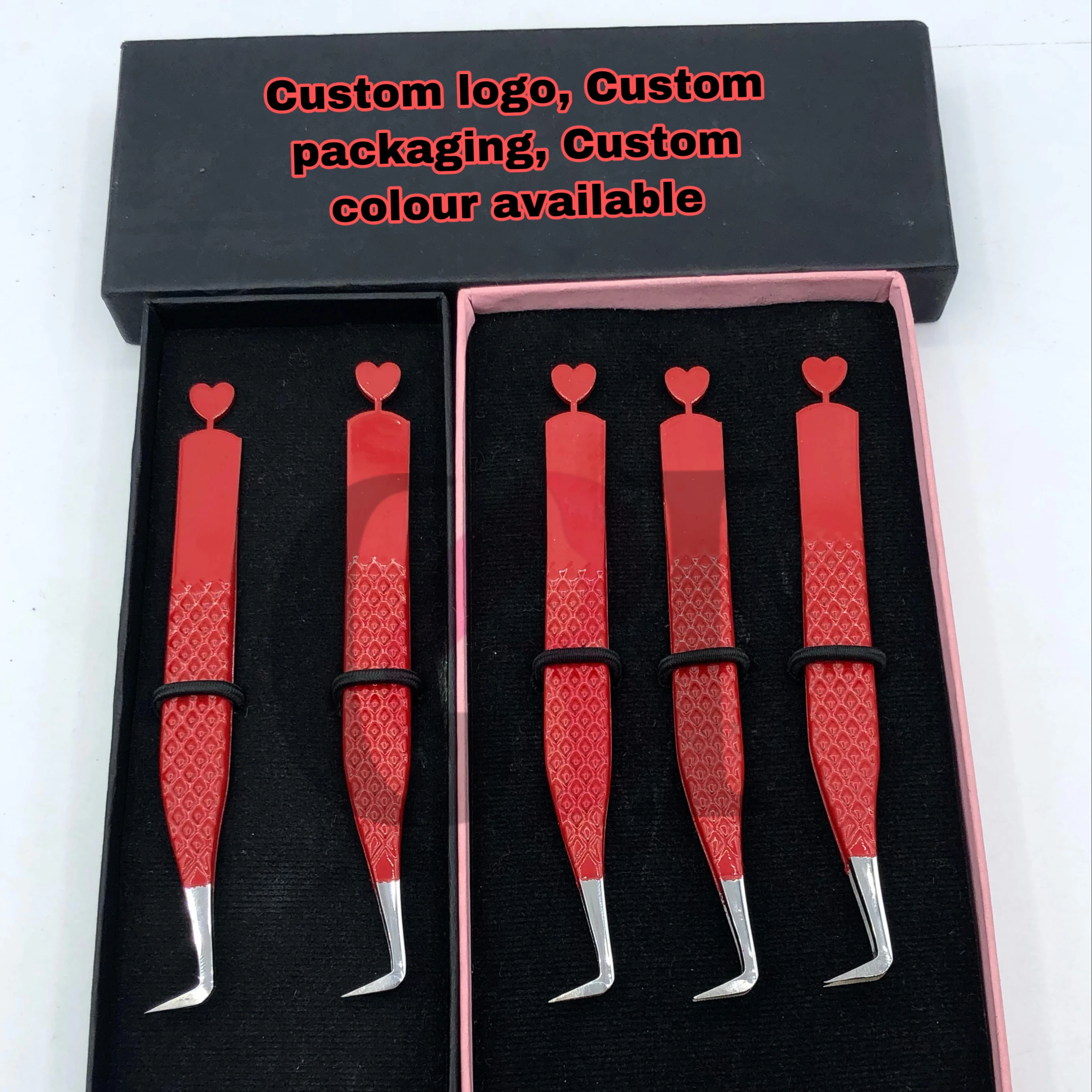 Best Style Red Powder Coating With Back Side Heart Fiber Nano Tip Eyelash Extension Tweezers Stainless Steel Beauty Instruments