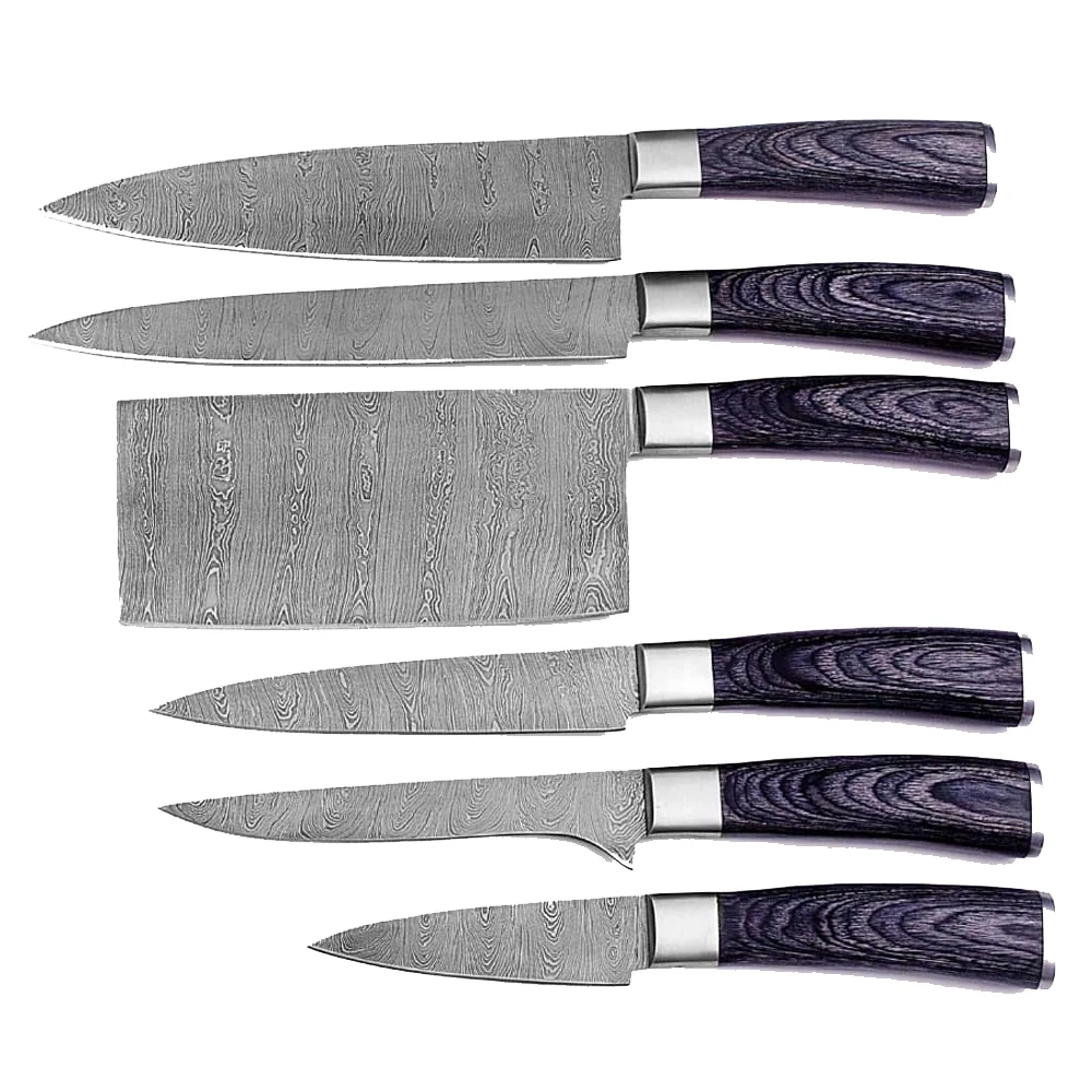 6pcs knife set Pakka wood handle laser pattern Damascus kitchen knives set Chef Handmade Chef set