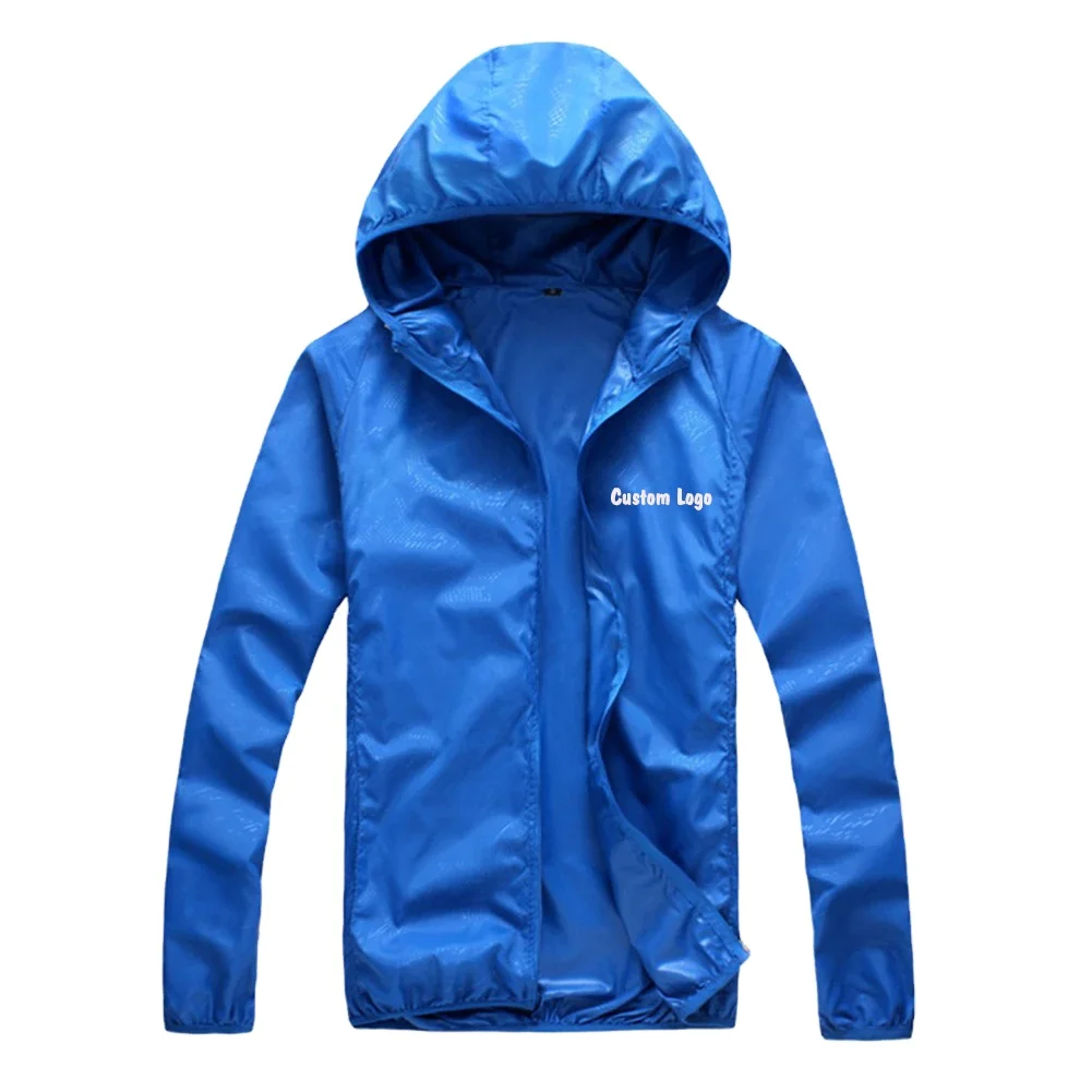 2022 Blue High Quality Custom Design Water Proof Light Weight Loose Fitting Hiking Camping Tactical Wind Breaker Coat