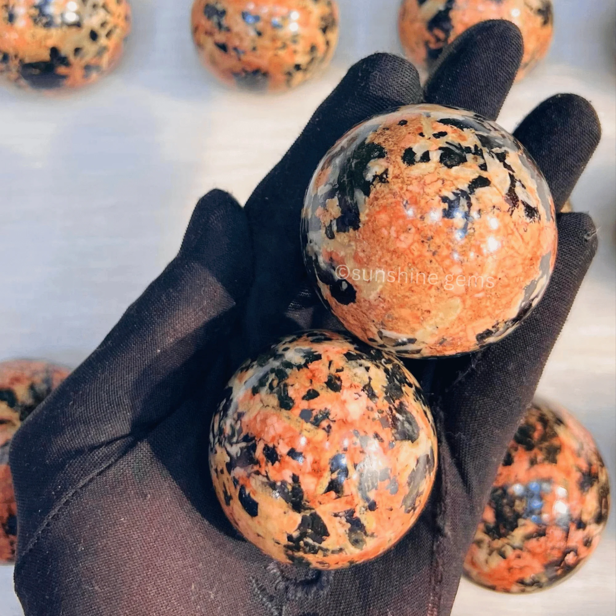 Orange Orthoclase With Black Tourmaline Crystal Sphere Ball Natural Gemstone Sphere for Healing Meditation and Decor Bulk Supply