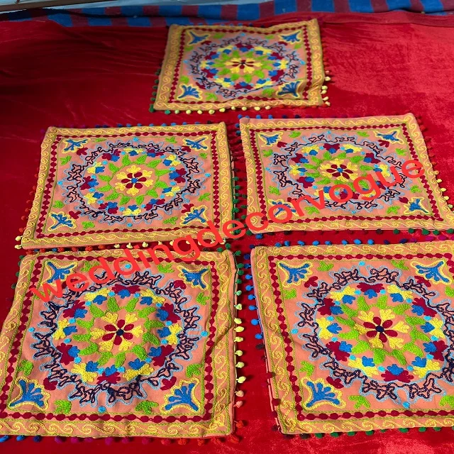 Handmade Wool Thread Embroidery Work Cushion Cover For Home /wedding Decor Indian Pillow Cover Poufs Wedding favors