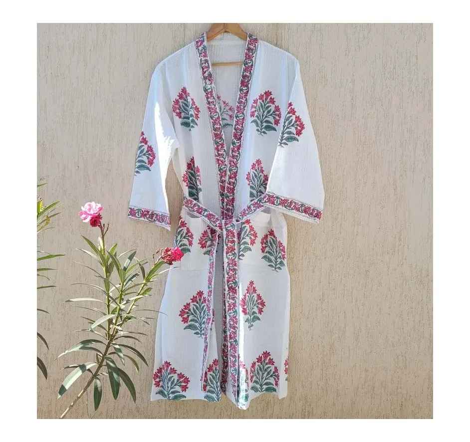 Cotton Waffle Spa Robe Classy Handmade Beach Cover up Super Absorbent Bathrobe Block Print Beautiful Bridesmaid Robes Robe