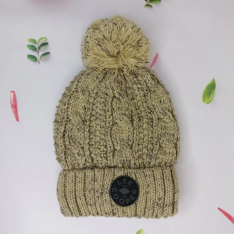 Toddler logo patch knitted Warm Infant Newborn Winter ski pom pom beanie hat for cold weather