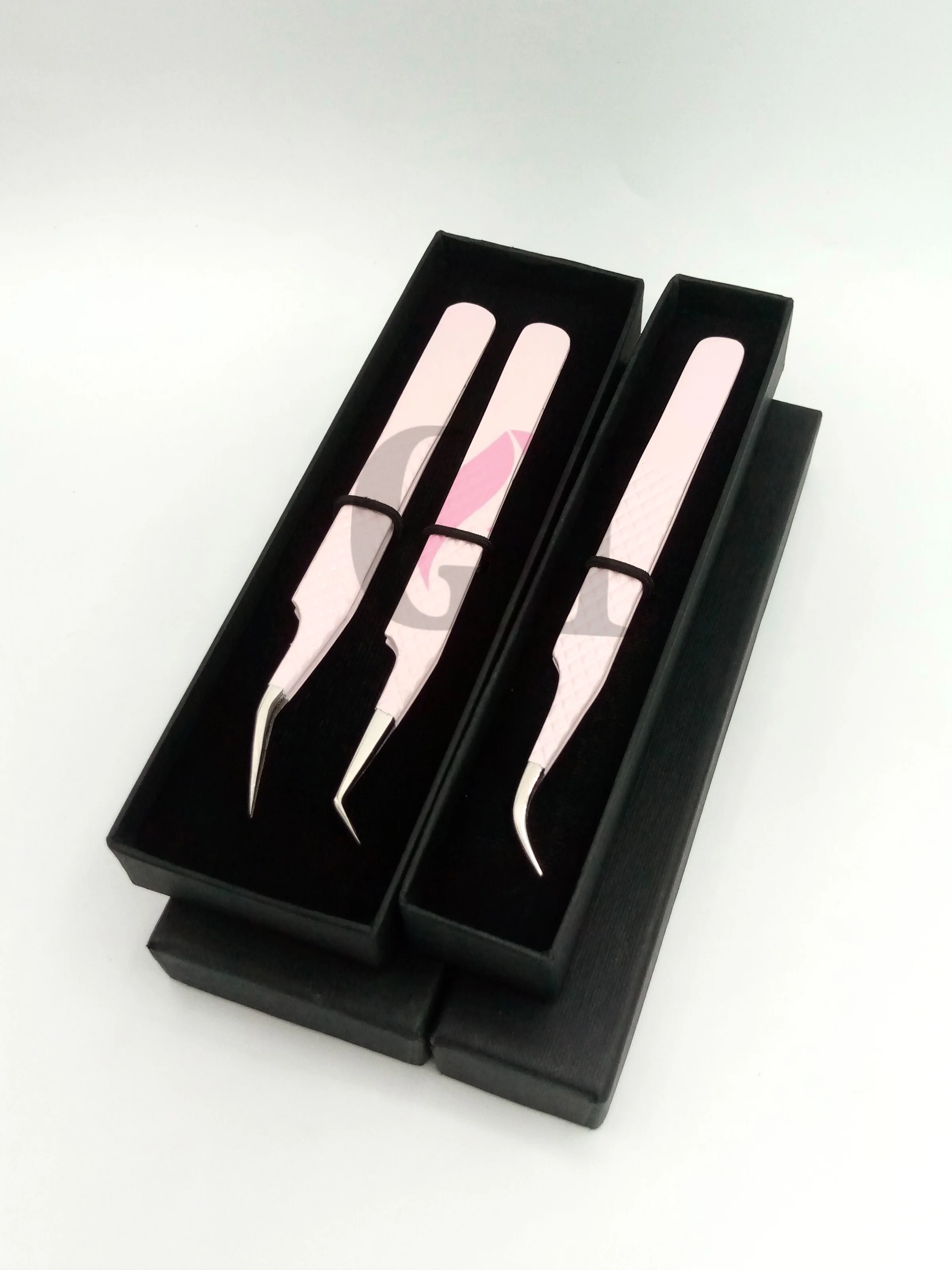 New Style 45 Degree Baby Pink Powder Coating Curved Fiber Nano Tip Eyelash Extension Tweezers Stainless Steel Beauty Instruments