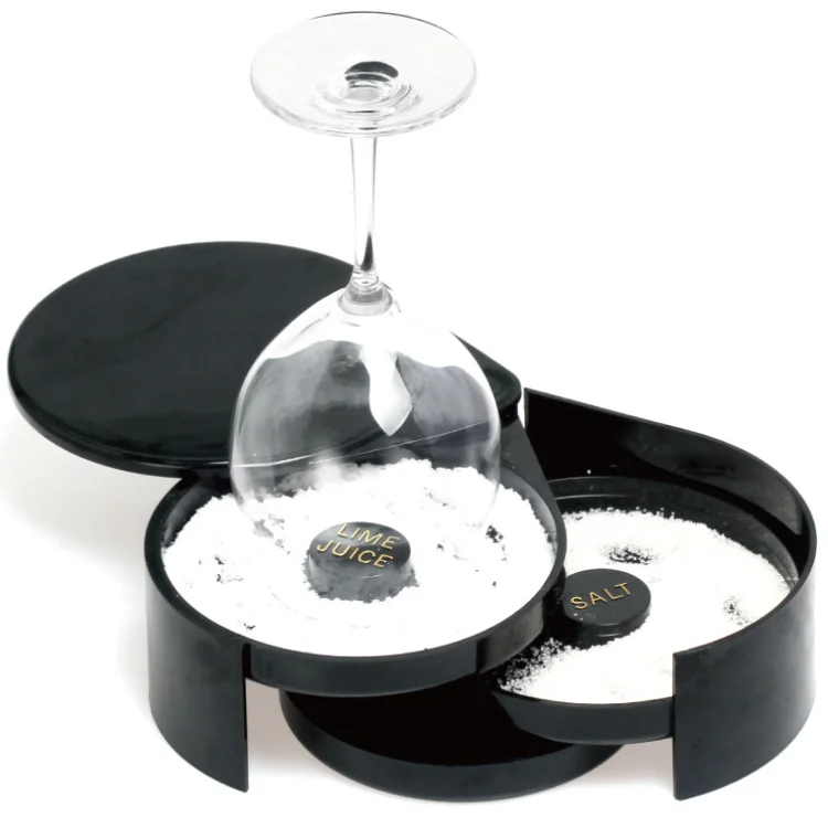 HUAJU INDUSTRIAL Cocktail 3-Tier Bar Glass Rimmer with Sponge for Margarita and Cocktail, Margarita Salt Rimmer Bar Accessories