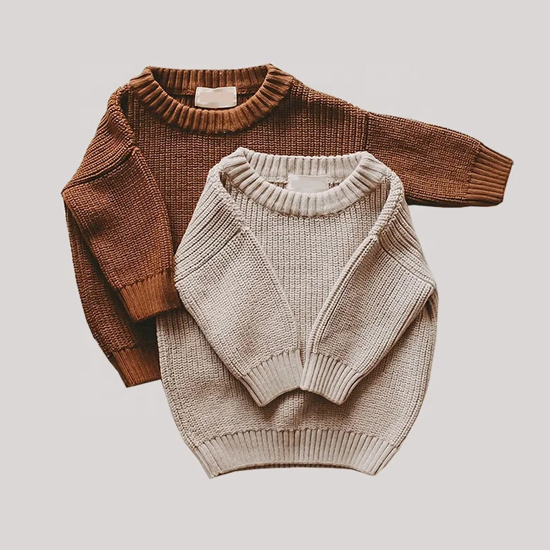 Children Knitted Sweater Organic Cotton Crewneck Jumper Oversized Sweatshirt Pullover Chunky Hand Knit Sweater Neutral Baby