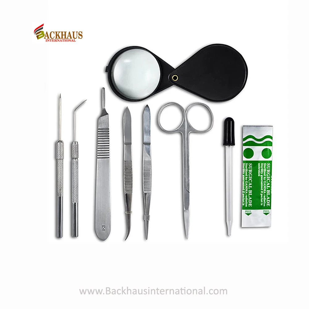 Best Quality 11 Pieces Surgery Kits With Scalpel Handle Knife Scissor Tweezer Drop Needle Tools Sets With Leather Case