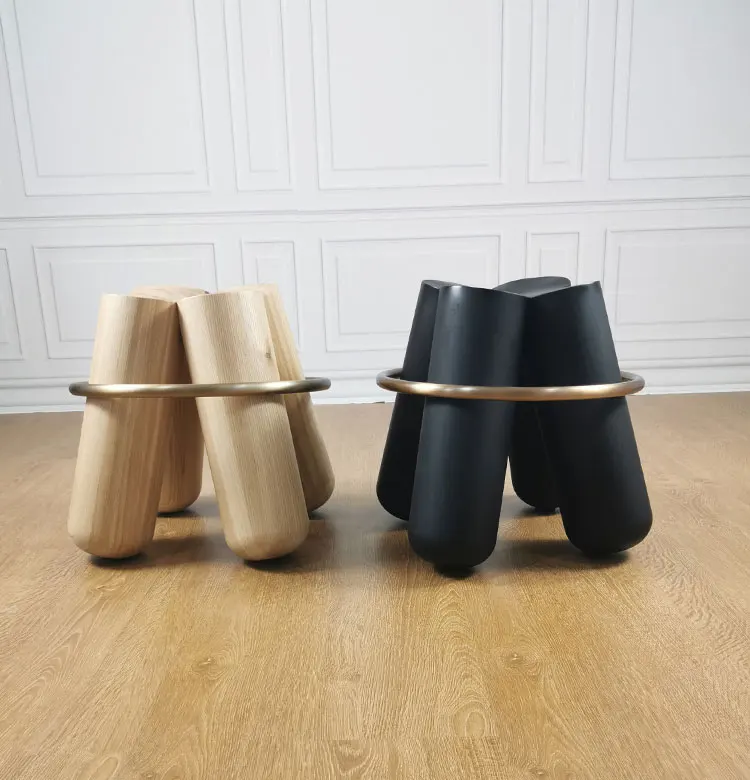 Popular Design Office Building Hotel Solid Wooden bolt Stool black wood color ottoman