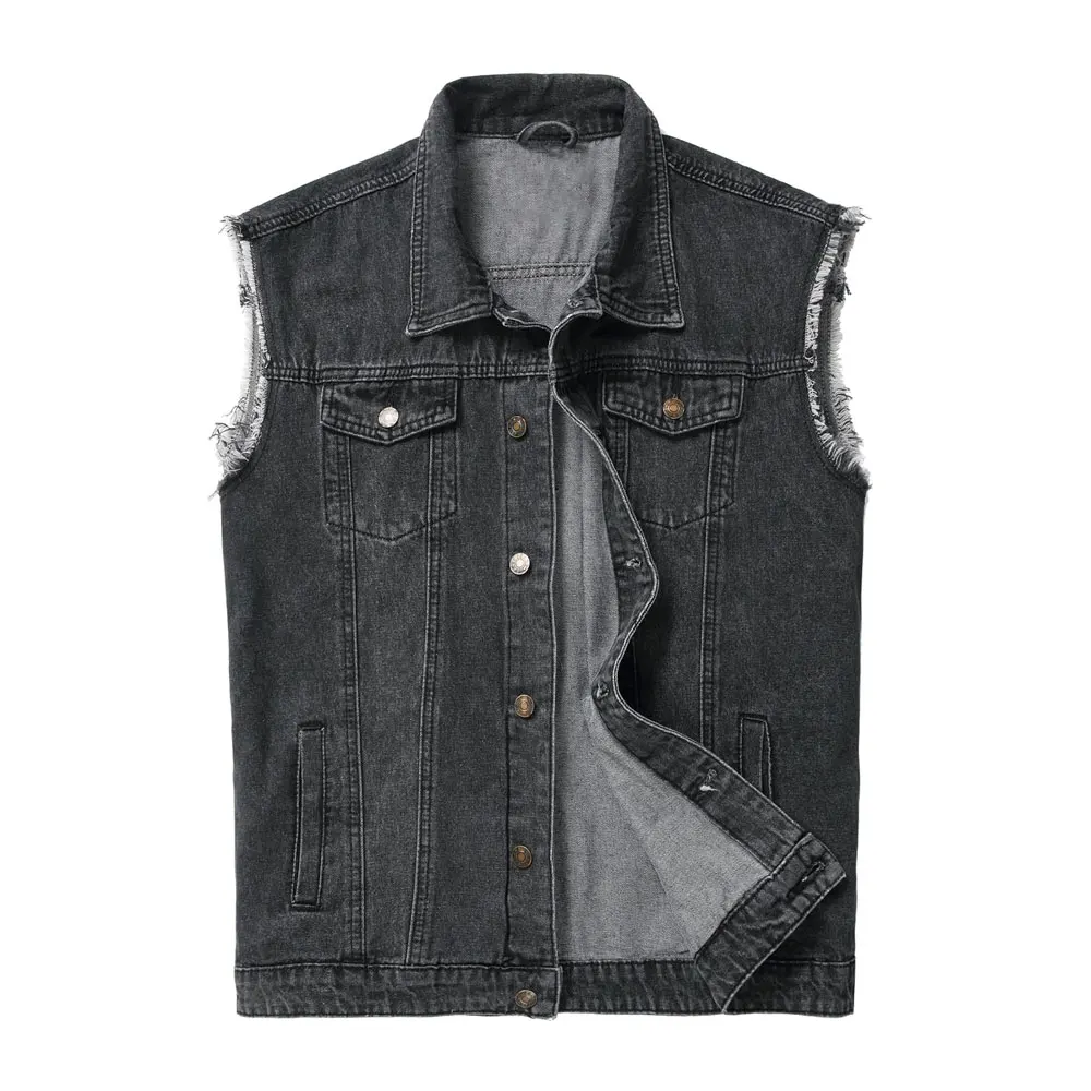 Latest Design Denim Vest Custom Logo Men High Quality Wholesale Casual 100% Cotton Biker Denim Vest Male Jeans