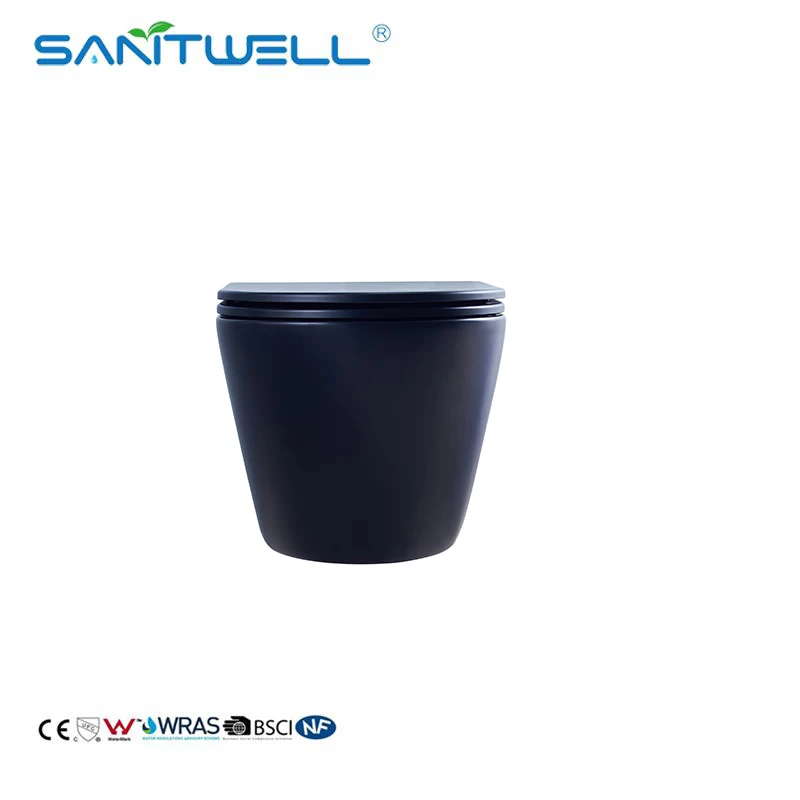 European Bathroom Luxury Ceramic Matt Black P Trap Water Closet Bathroom Rimless Wall Hung Toilets