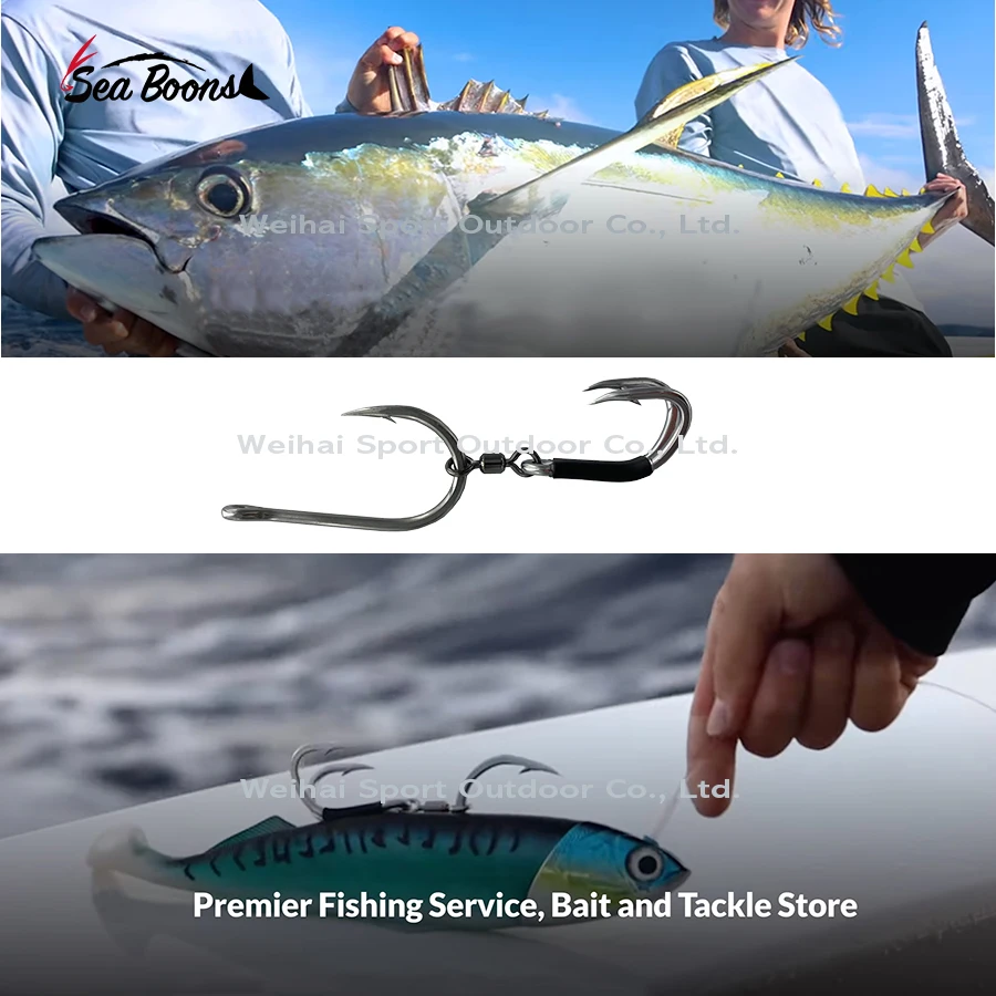 Wholesale SP-880 Duple Fish Hooks Big Sizes Super Strong Sea Saltwater Stainless Steel Fishing Tuna Double Fishing Hook