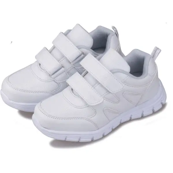 Classic Design White Kids Sneakers Unisex White Casual Sports Shoes with Velcro Strap Soft Non-Slip Sole for Boys and Girls