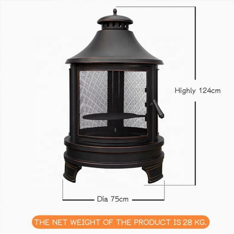 Outdoor 50' Garden Backyard Charcoal Wood Burning Metal BBQ Fire Pit With Cast Iron Cooking Grill