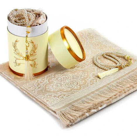 Prayer Mat Pear Rosary Special Tube Gift Set Muslim Accessories Islamic Gift Set Classic Wedding Gifts Machine Made 10 Pcs