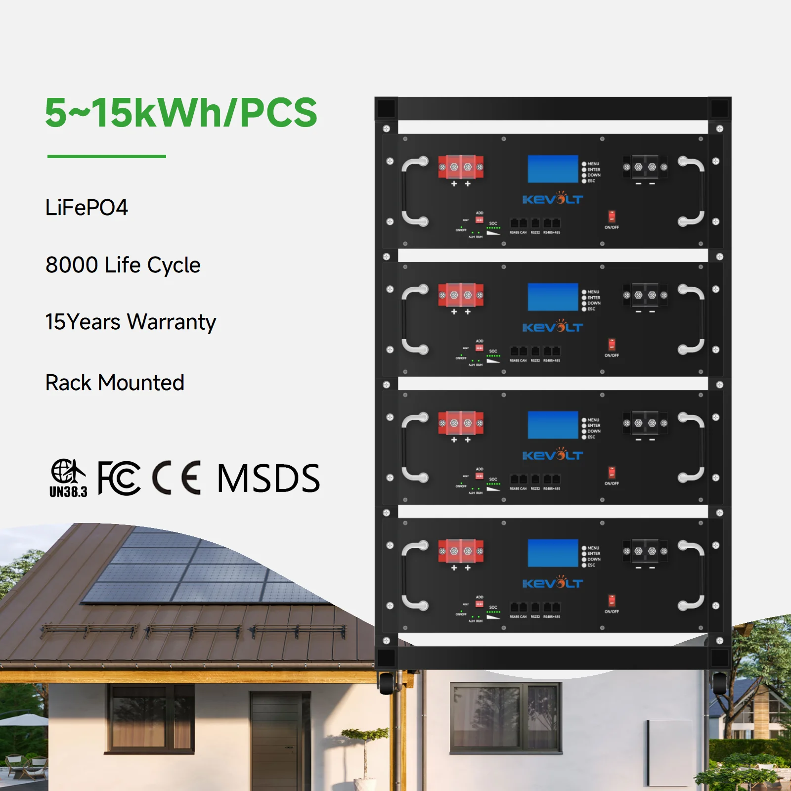 KEVOLT 15kwh Lithium Battery 100Ah 200Ah Lithium Lifepo4 Battery 48v Solar Battery Home Energy Storage