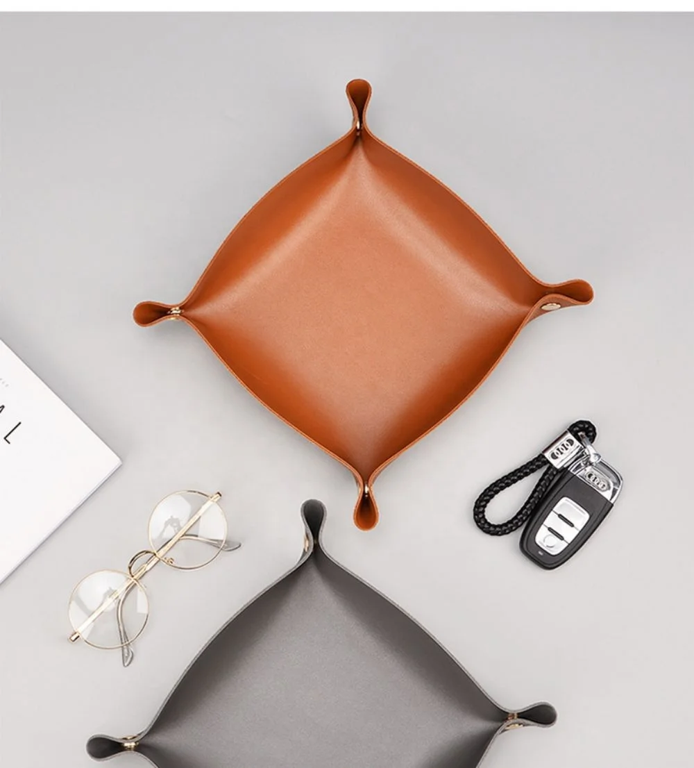 Living Room Porch Leather Storage Tray Leather Key Storage Box Desktop Debris Sorting Cosmetic Tray