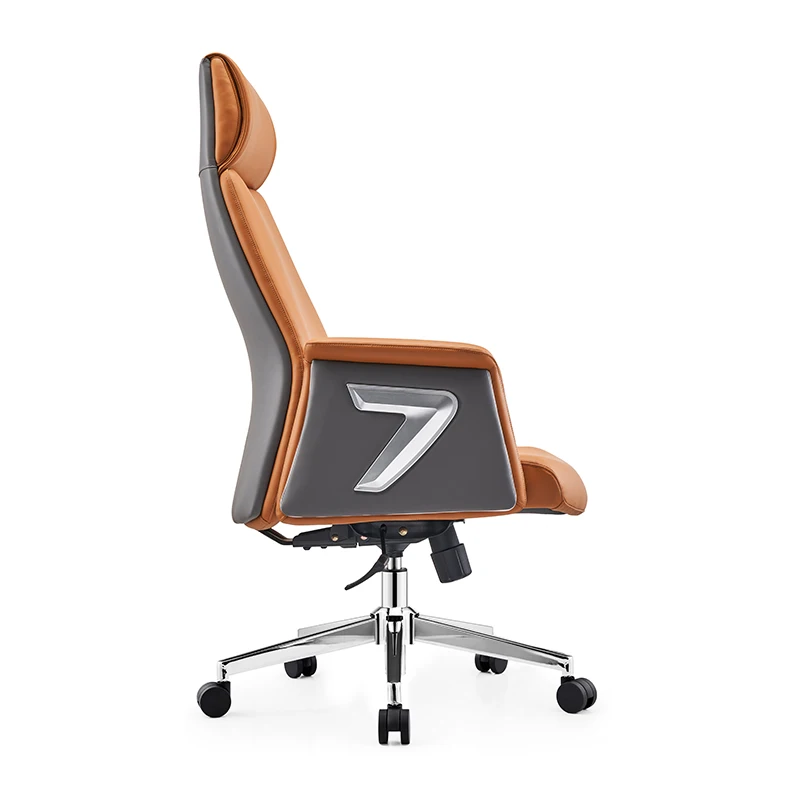 Latest New Luxury Leather Executive Office Chair With Arm Rest Orange PU Leather Boss Office Chair