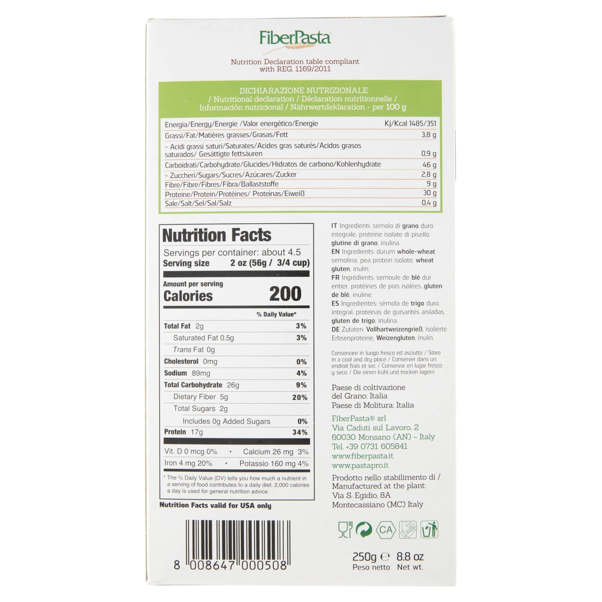 WHOLE WHEAT PASTA PENNE 250g WITH PLANT BASED PROTEIN - PEA AND WHEAT PROTEIN - PREMIUM ITALIAN PASTA WITH BENEFITS