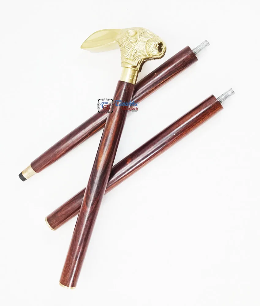 Aluminum Bunny Face Handle Walking Cane Brass Vintage Victorian Wooden Walking Sticks Personalized Handmade Wooden Walking cane