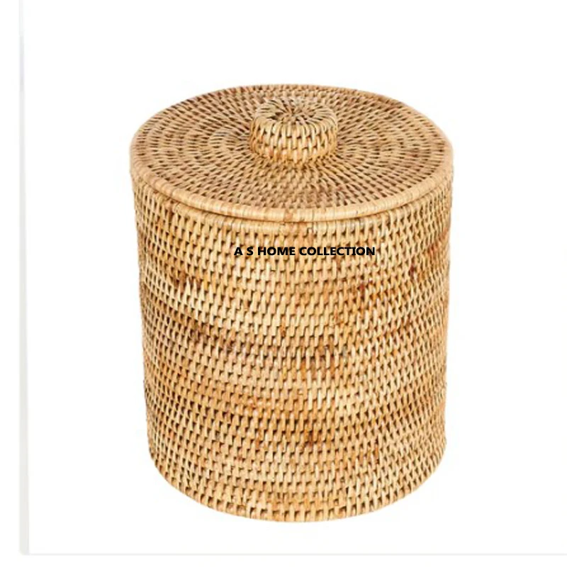 Handcrafted Woven Rattan Basket Storage With Lid Set From 100% Natural Rattan Fiber Suitable For Home Furniture Made In India