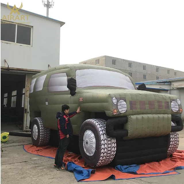 green simulated inflatable jeep, factory direct inflatable pickup truck model for square party exhibition