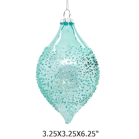 Christmas New Year Decoration Transparent Blue Glass Ball with Beads Surface Ornament