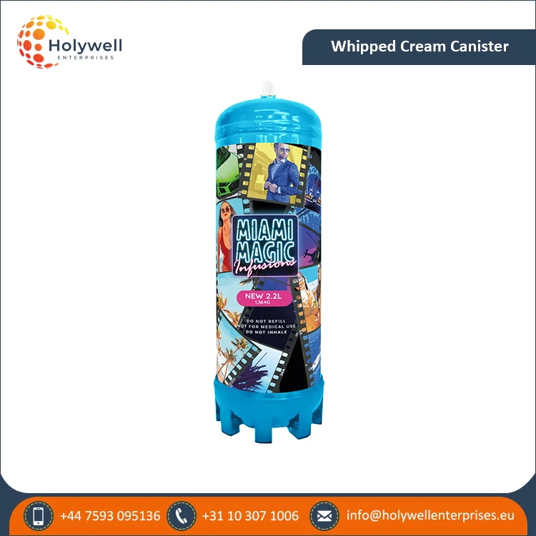 Trusted Exporter of CE / EU Certified Dessert Tool 2.2L Miami Magic Whipped Cream Charger Cylinder / Tanks with Custom Logo