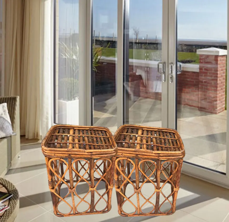 Handicraft Cane Square Stool Home Decor  Ottoman Patio for  Living Room Hotel Restaurants  in good price from manufacturer