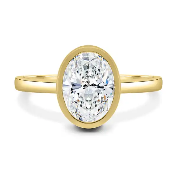 Customize 14K Yellow Gold Jewelry Solitaire Engagement Lab Grown Diamond Lexie Bezel Set Oval Cut Luxury Style Ring For Women